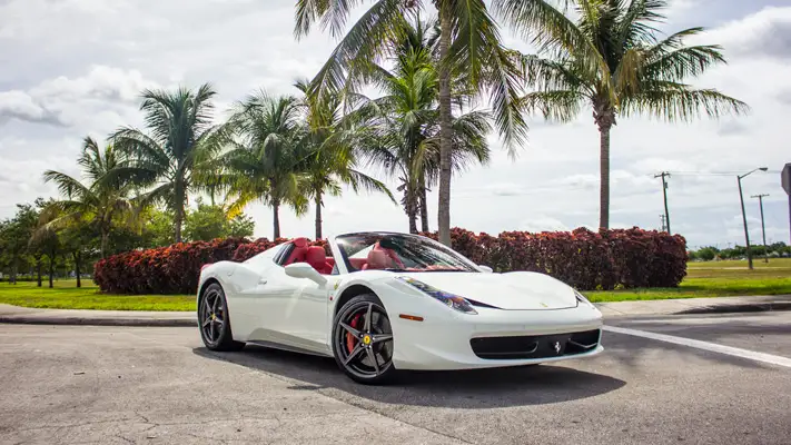 Ferrari 458 Spider rental front view mph club
