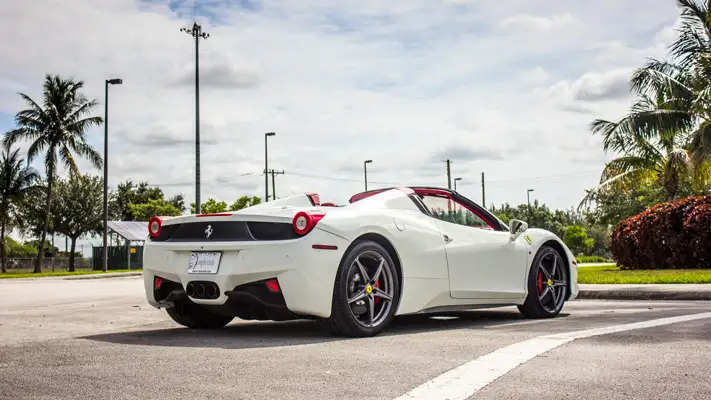 Ferrari 458 Spider rental rear side view mph club
