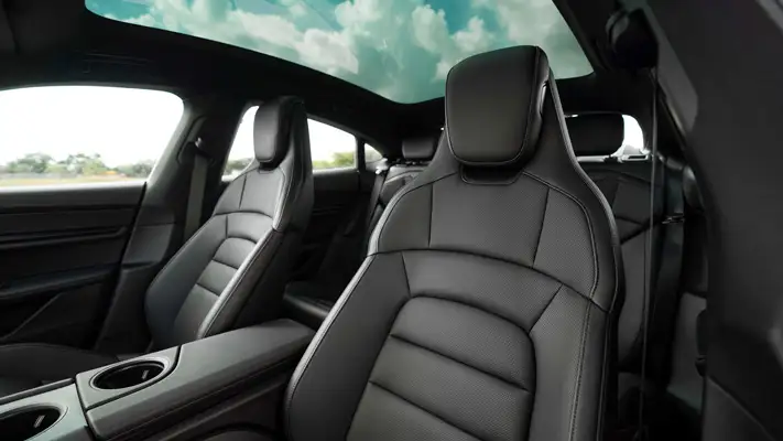 Grey on black Porsche Taycan rental Miami interior view mph club