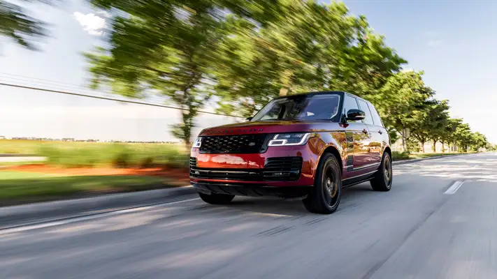 Red Range Rover rental Miami rolling view mph club