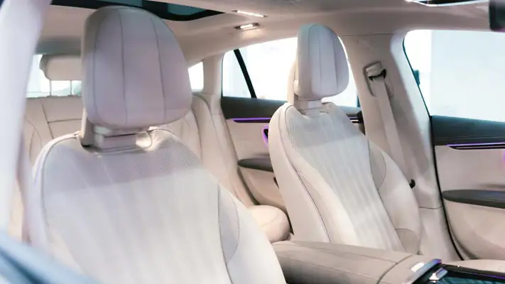 White on white Mercedes Benz EQS rental Miami interior view mph club