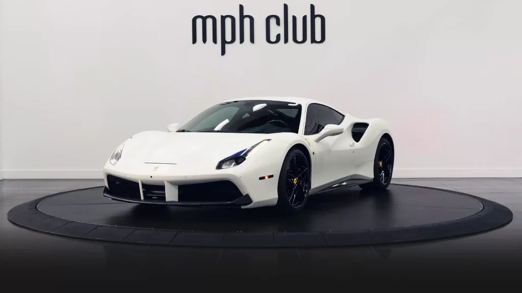 White Ferrari 488 GTB rental profile view mph club
