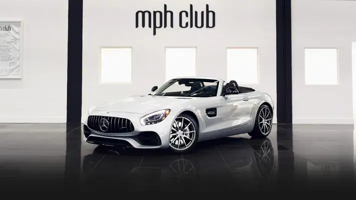 Gray Mercedes Benz GT Convertible rental profile view rszd mph club