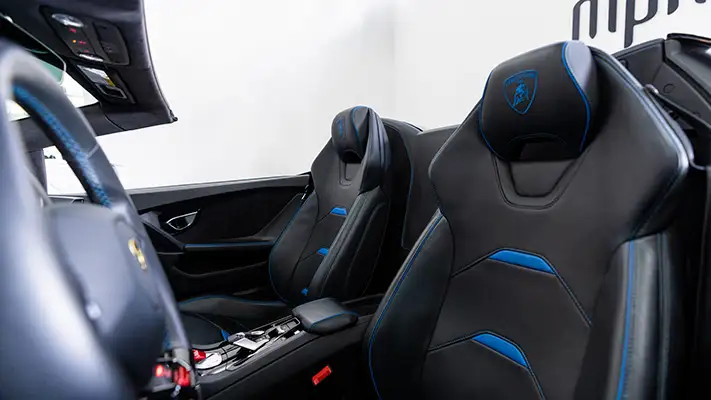 White Lamborghini Huracan Evo rental interior view mph club
