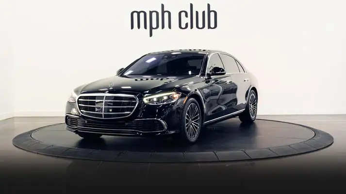 Black Mercedes Benz S Class 580 rental profile view rszd mph club turntable