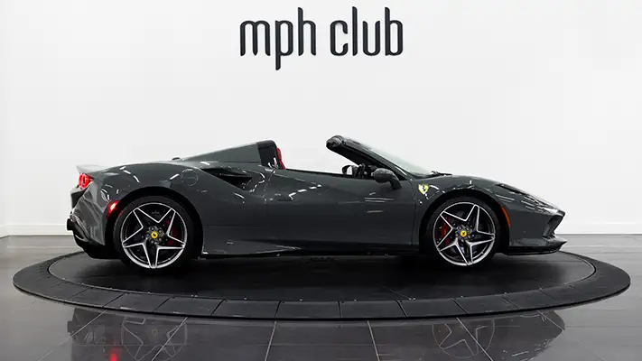 Grey Ferrari F8 Spider rental side view - mph club
