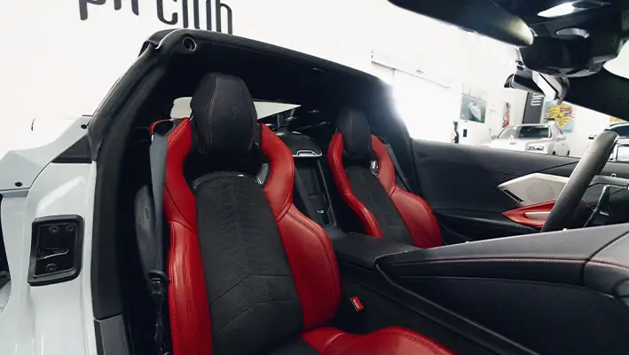 White Chevrolet Corvette C8 rental interior view turntable - mph club