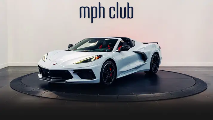White Chevrolet Corvette C8 rental profile view turntable rszd - mph club
