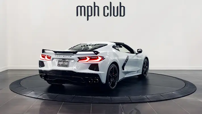 White Chevrolet Corvette C8 rental rear view turntable - mph club