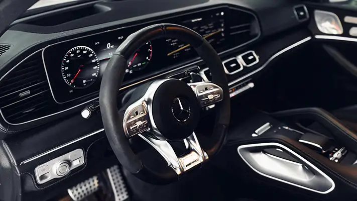 Mercedes Benz GLE 53 AMG rental dashboard view - mph club