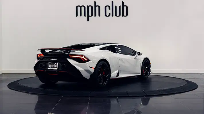 White Lamborghini Huracan Tecnica rental Miami rear view - mph club