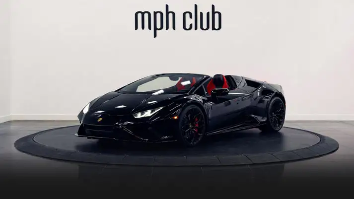 Black Lamborghini Huracan EVO Spyder rental profile view rszd - mph club
